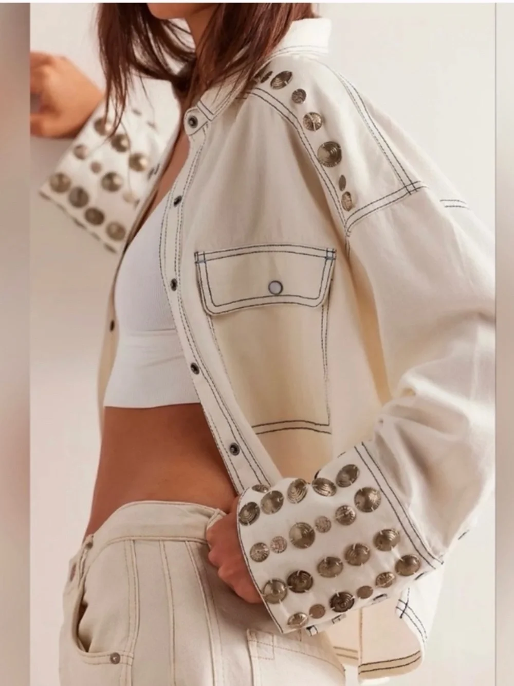 Free People Studded Cream Jacket NWT - Picture 12 of 13